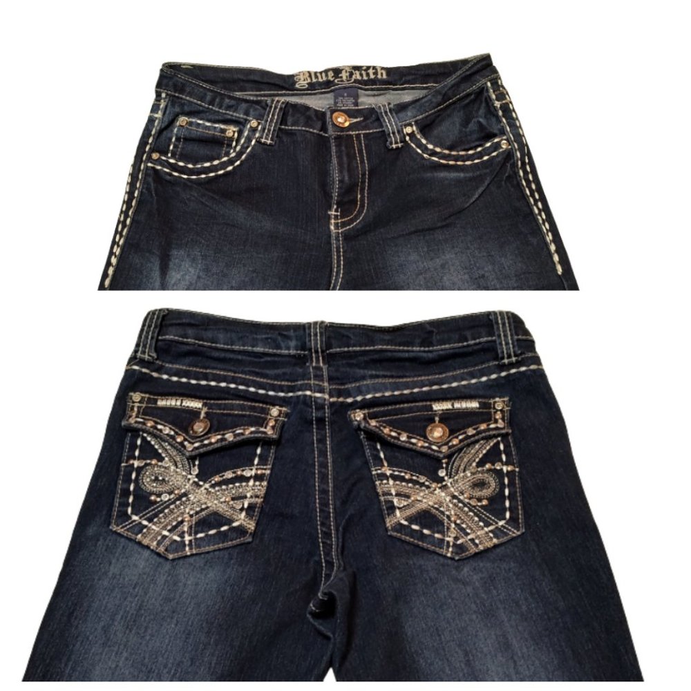 Blue Faith Rhinestone Jeans Size 6 Skinny Low Rise